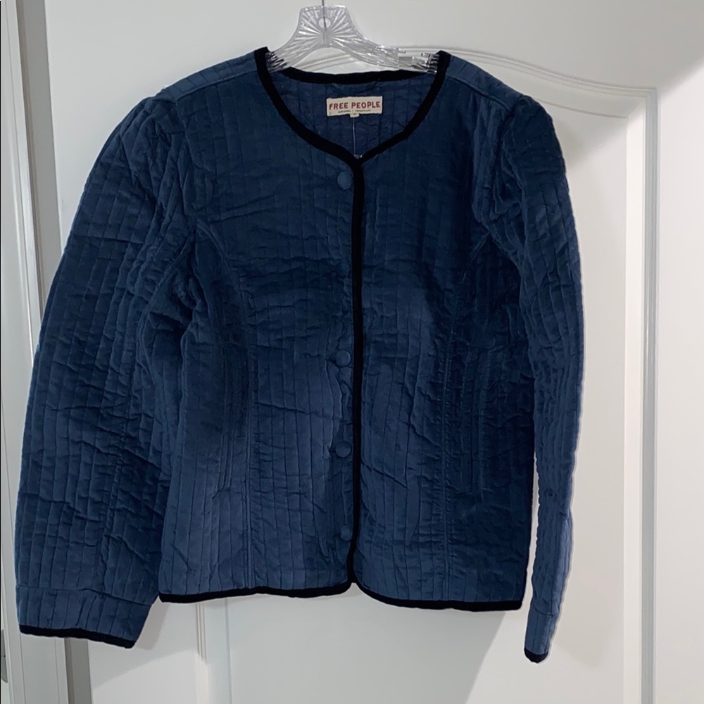 Free People Blue Puffer Jacket with Quilted Design